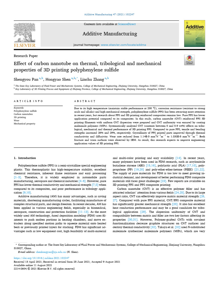 Effect of Carbon Nanotube On Thermal, Tribological and Mechanical | PDF