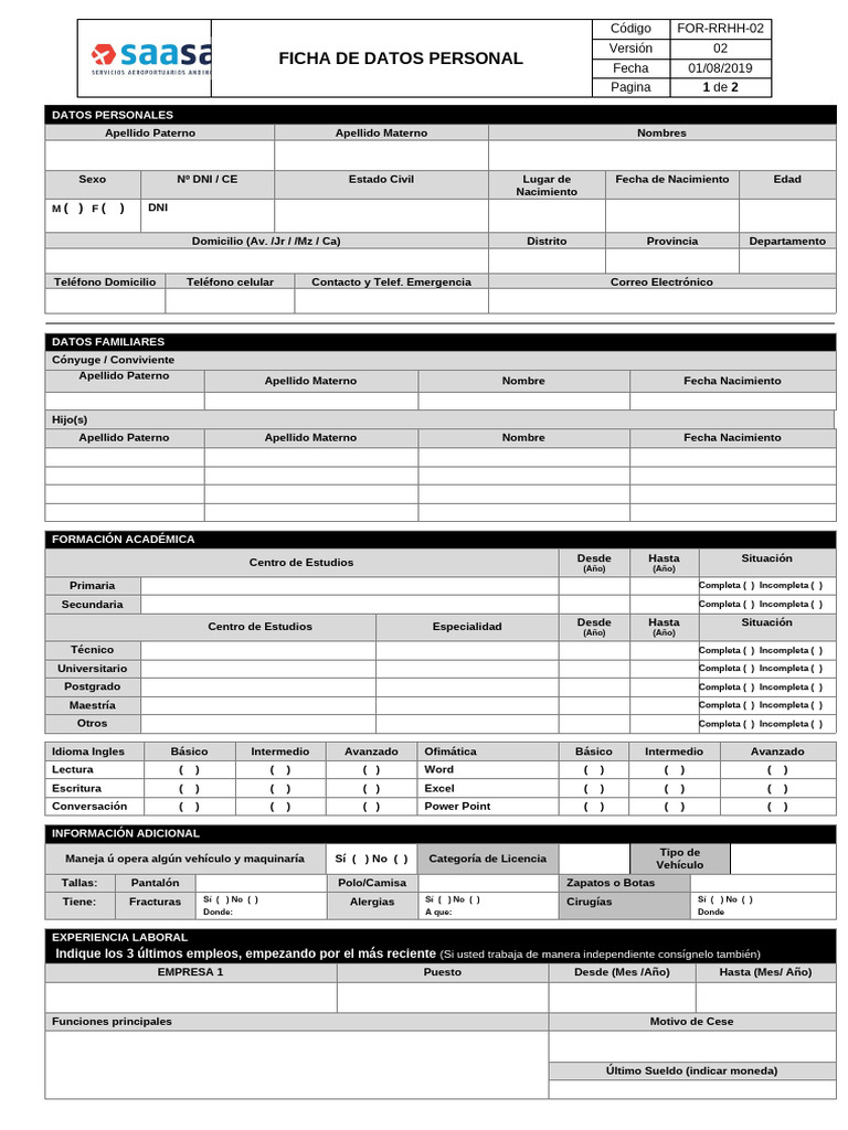 Ficha de Datos Personales | PDF