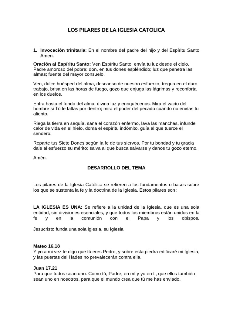 Pilares de la Iglesia Católica | PDF | Iglesia cristiana | Apóstol