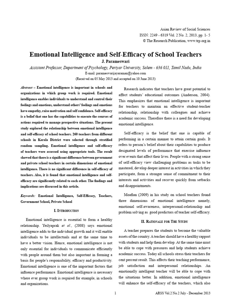 EI and Self Efficacy | PDF