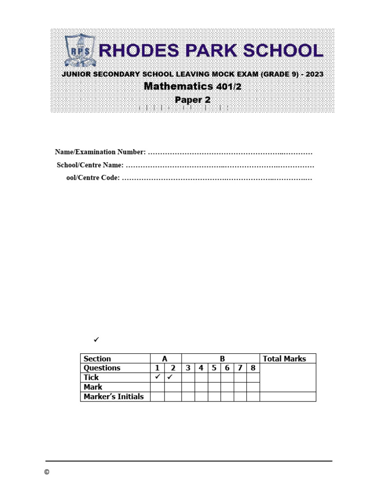 RPS Mock Exam G9 P2 - 2023 | PDF