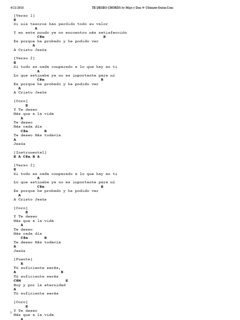 Te Deseo Chords By Majo Y Dan Pdf