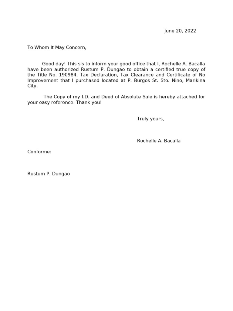 Authorization Letter NCA | PDF