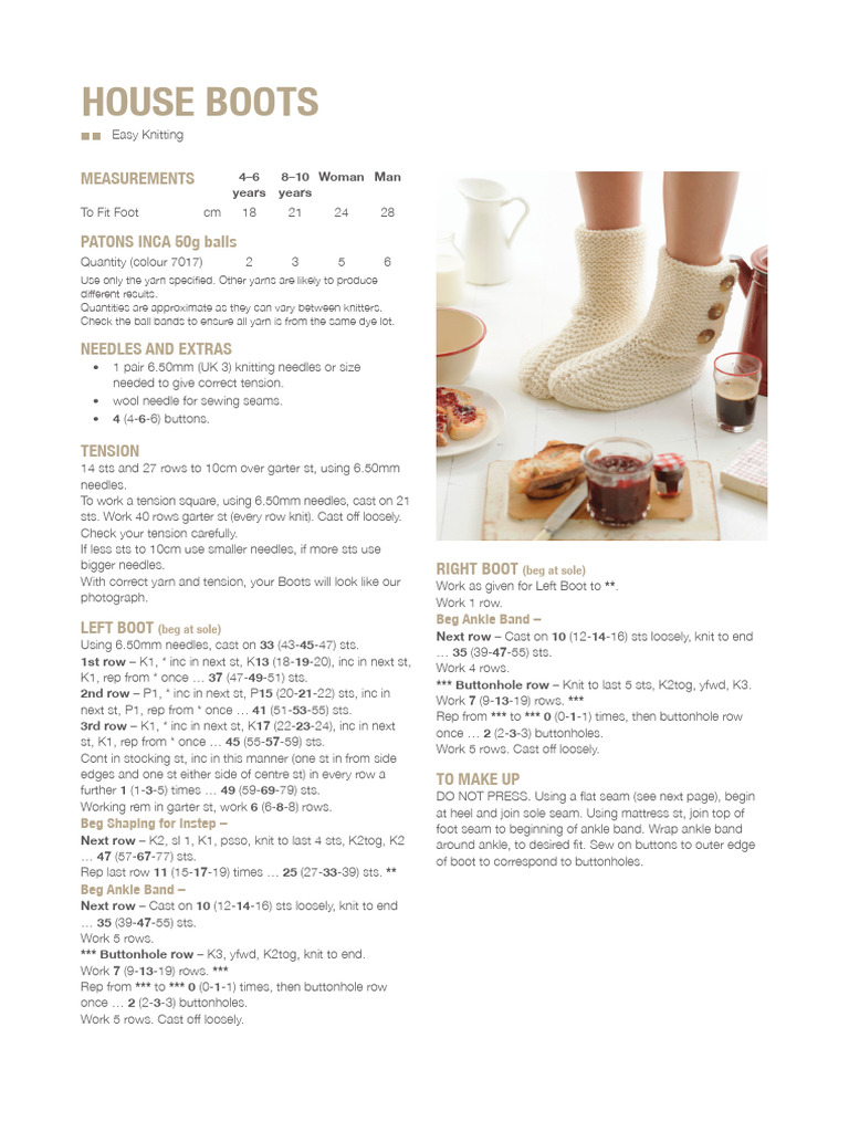 Patons Inca House Boots | PDF | Knitting | Seam (Sewing)