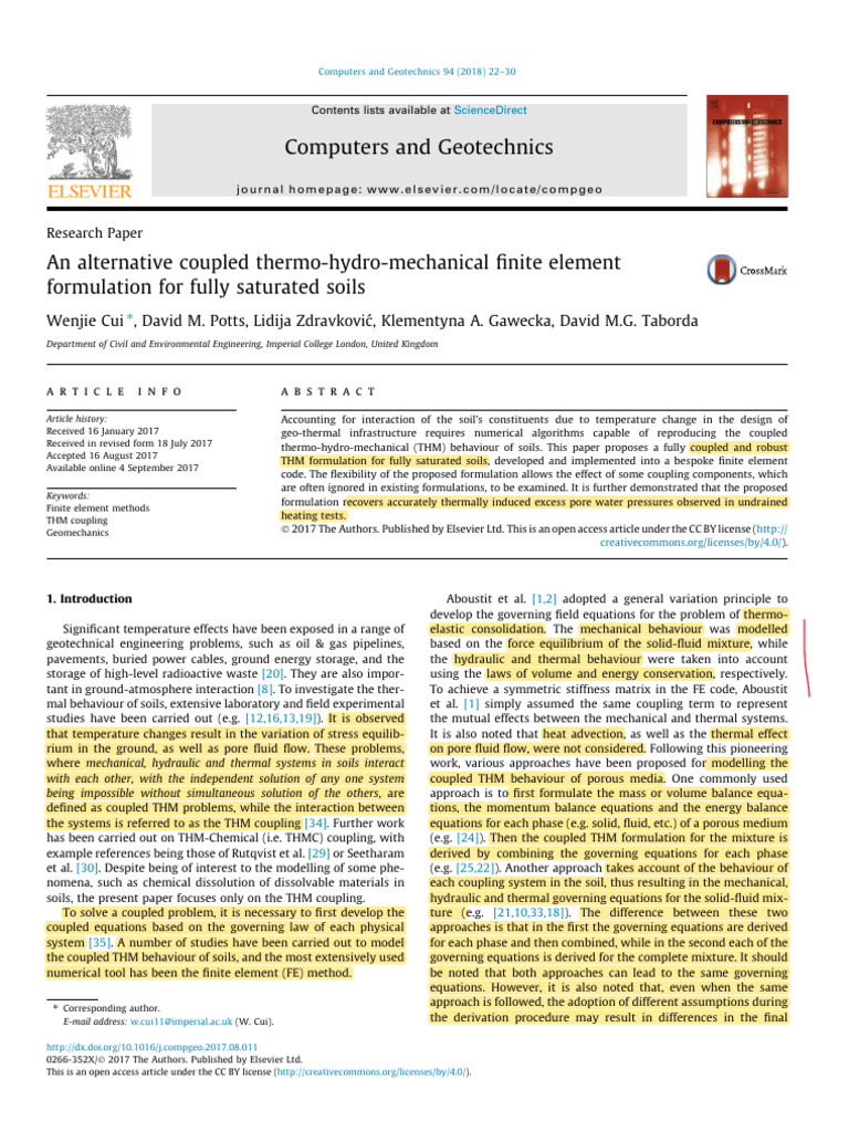 1 - 2018 Cui An Alternative Coupled Thermo-Hydro-Mechanical Finite ...