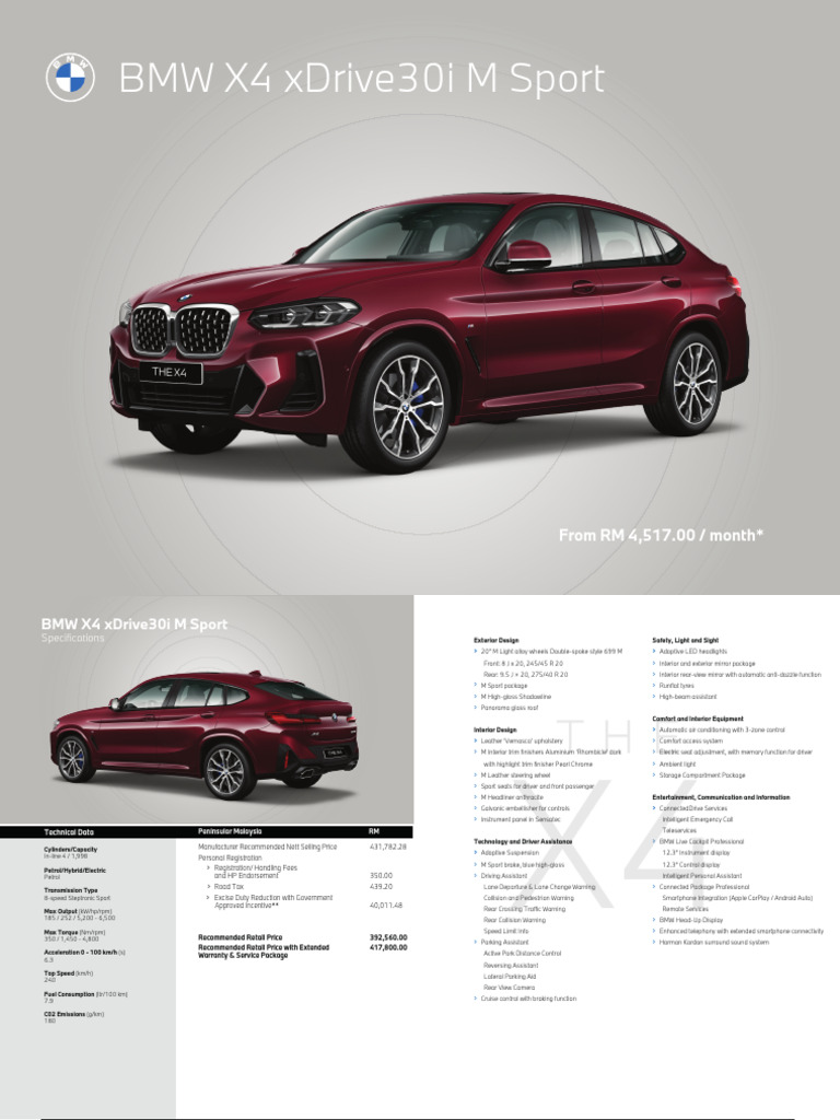 BMW x4 Specification PM | PDF