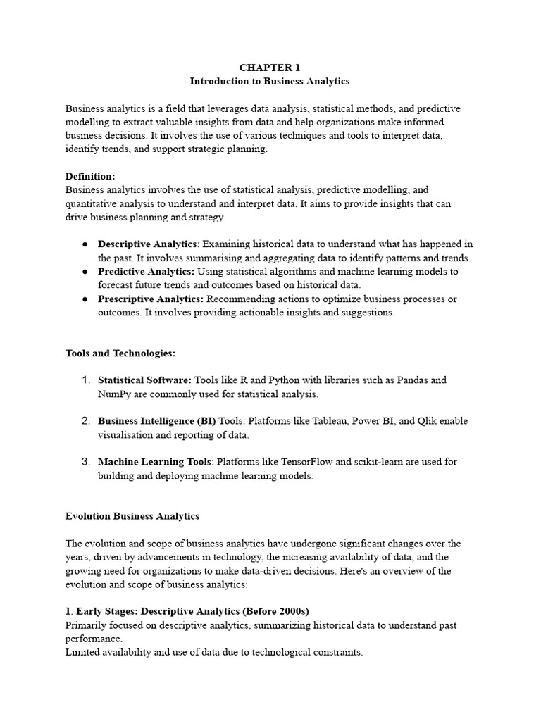 Business analytics using excel notes pdf