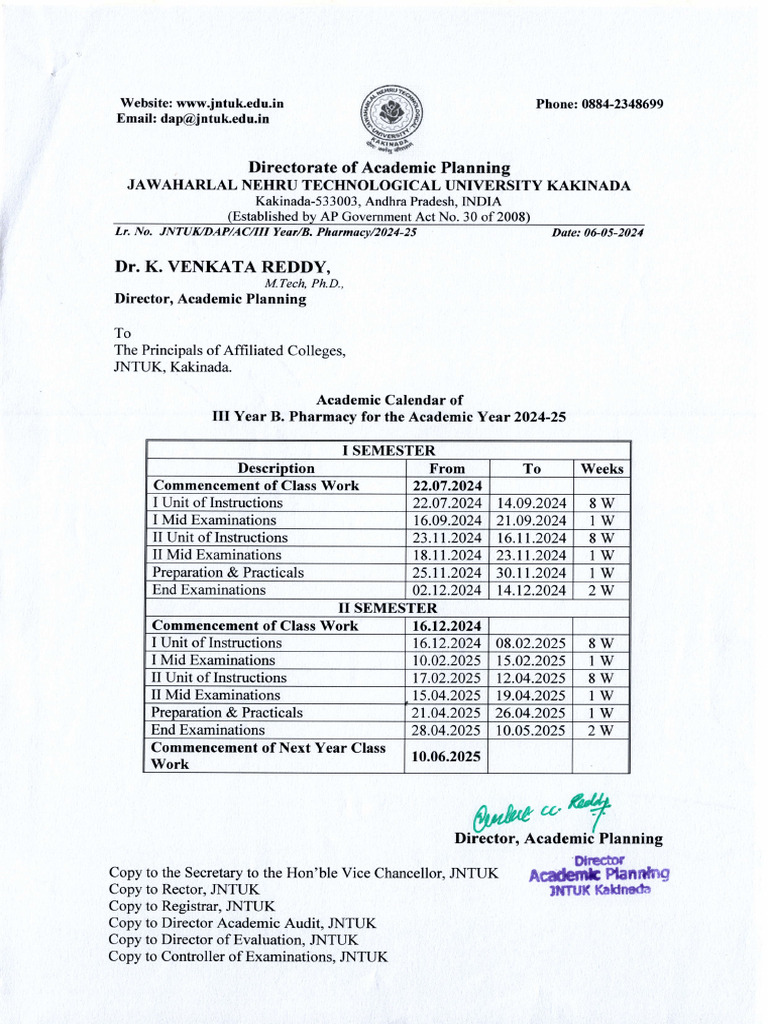 Academic Calendar of III B.Pharmacy For A.Y. 2024 25 | PDF