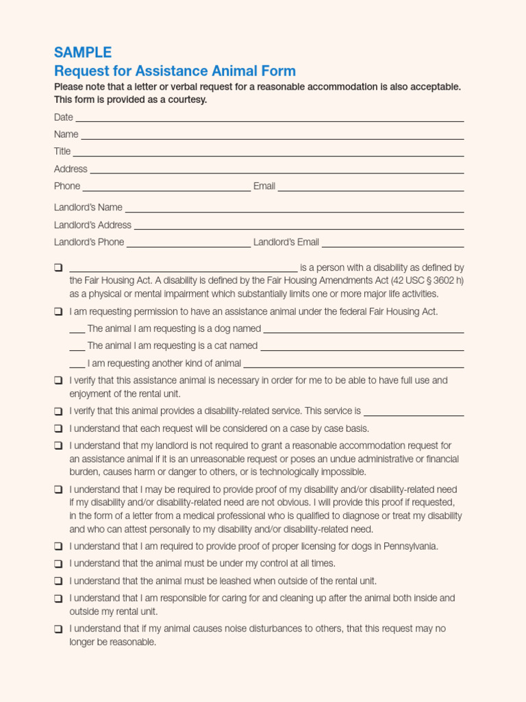 Assistance Animal Request Form | PDF | Disability | Justice
