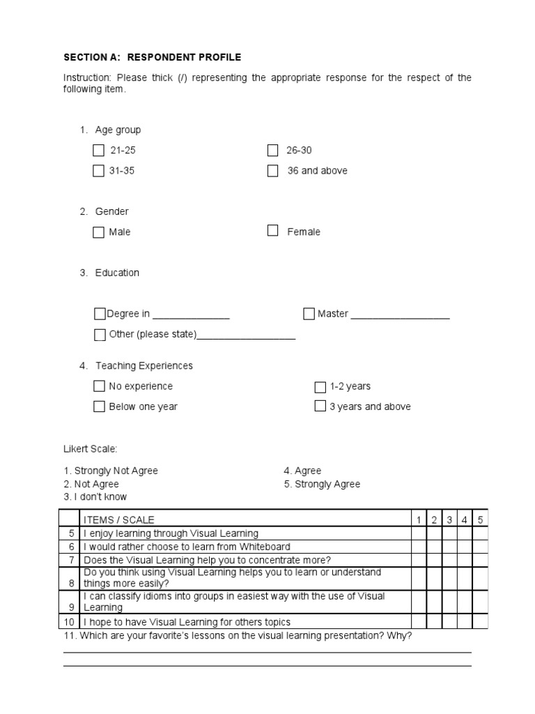 Visual Learning Preferences Survey | PDF