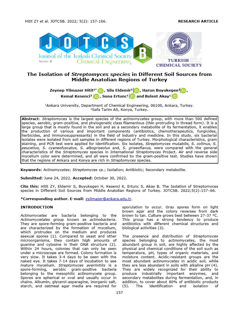 The Isolation of Streptomyces Species in Different Soil Sources From ...