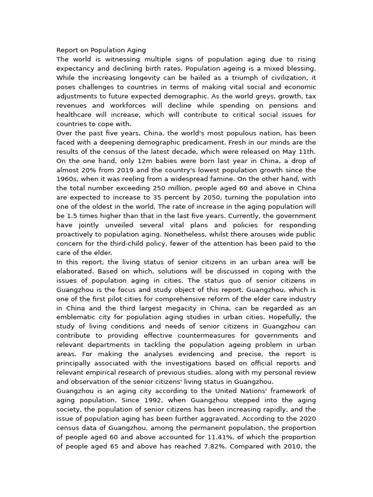 Report On Population Aging 3 | PDF
