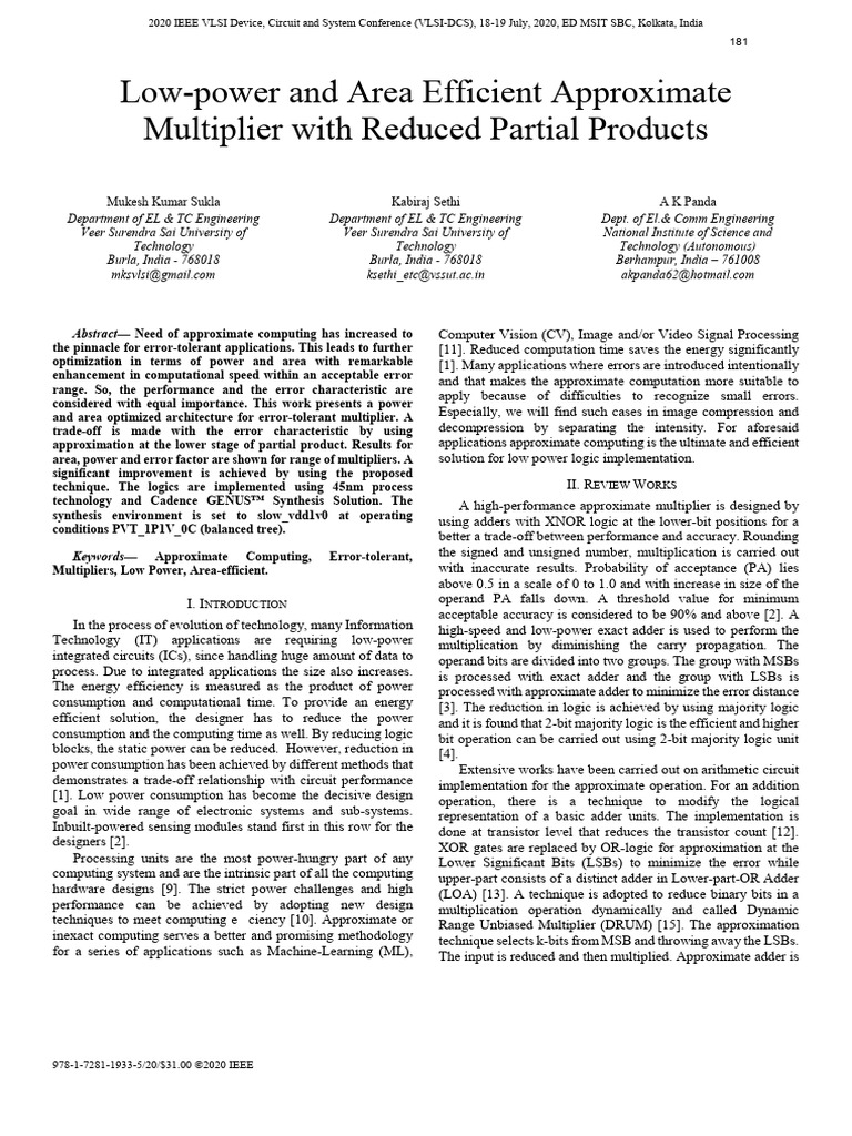 Low-Power and Area Efficient Approximate Multiplier With Reduced ...