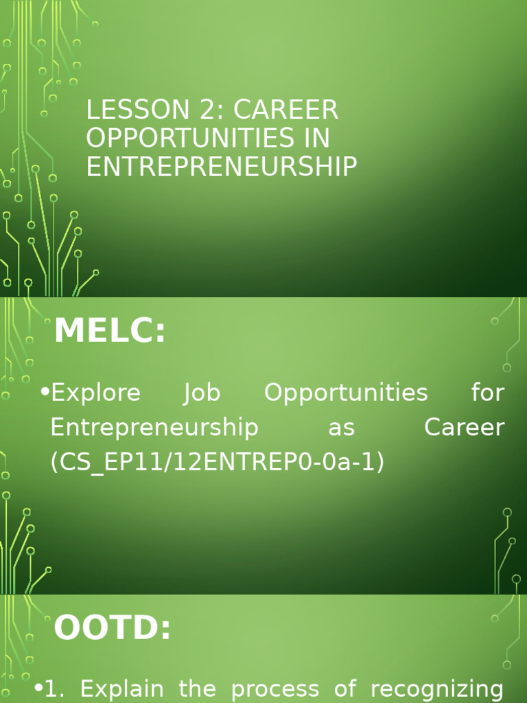 Lesson 2 Career Opportunities in Entrepreneurship | PDF
