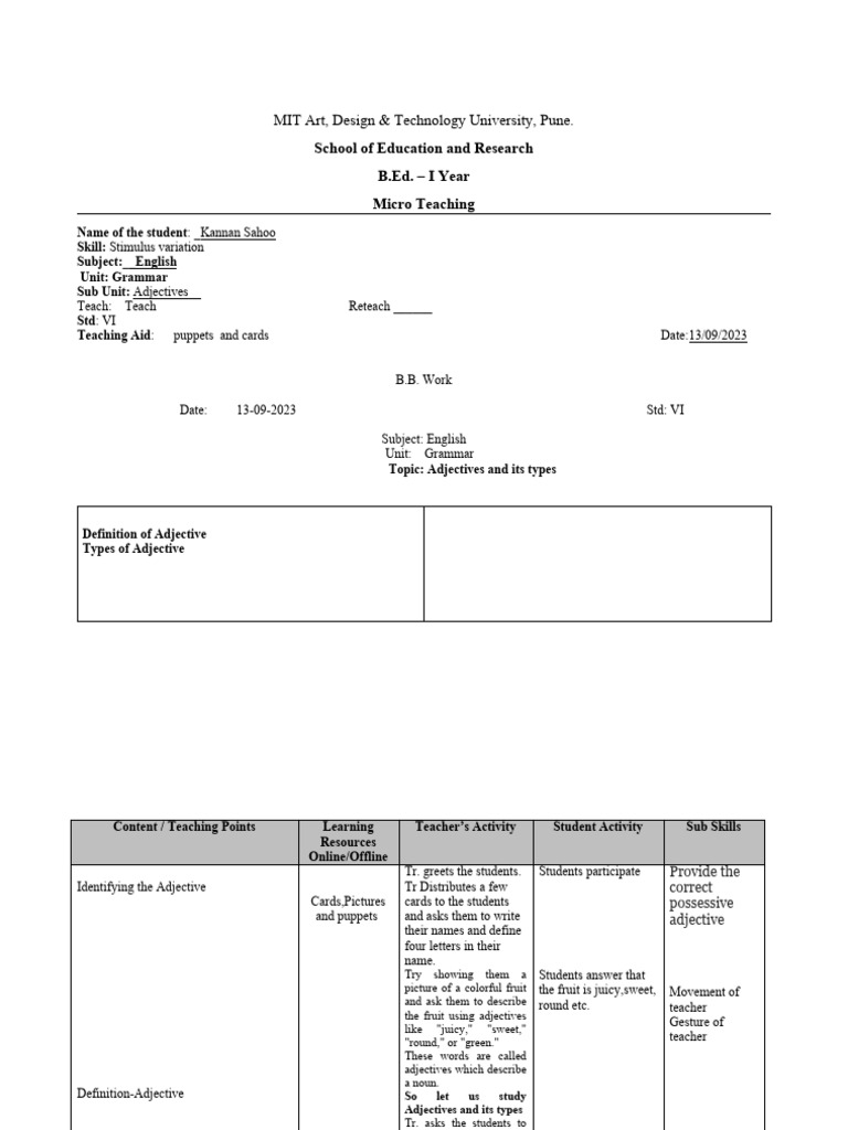 Stimulus Variation Lesson Plan | PDF