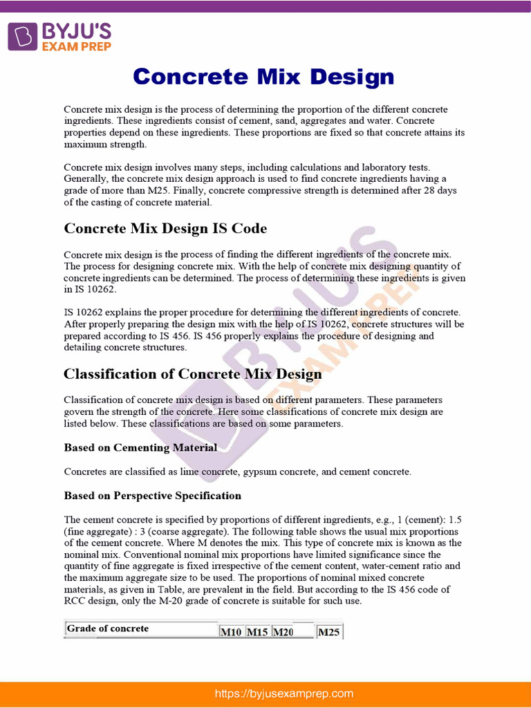 Concrete Mix Design Gate Notes 26 | PDF