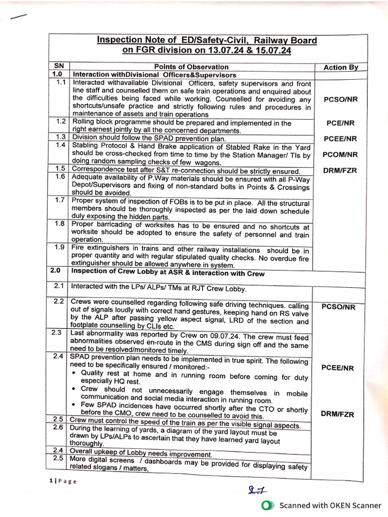ED SIR Insp. Note ZR | PDF