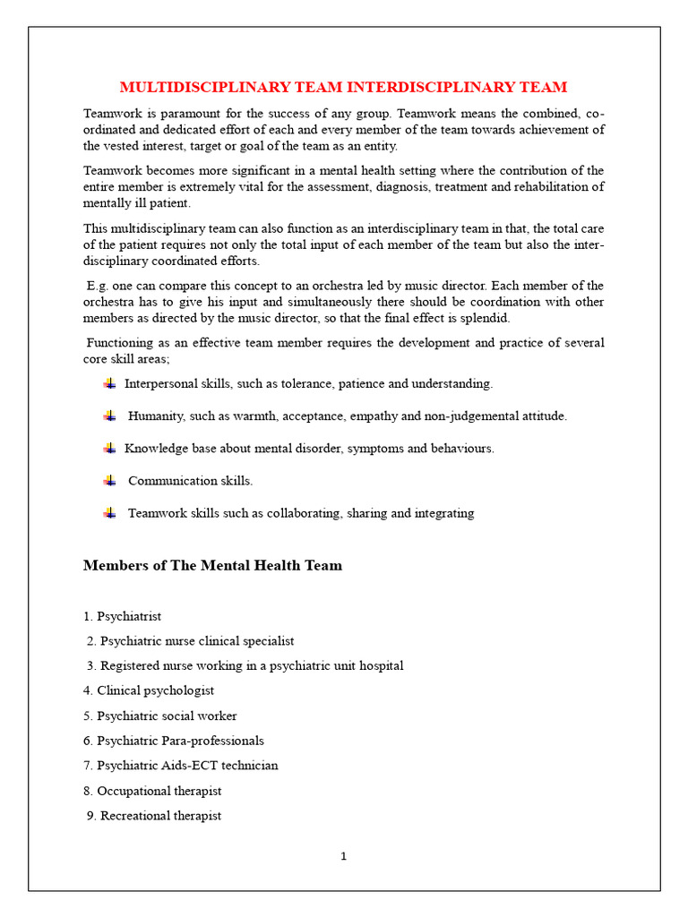Roles in Mental Health Team Dynamics | PDF | Psychiatry | Career & Growth