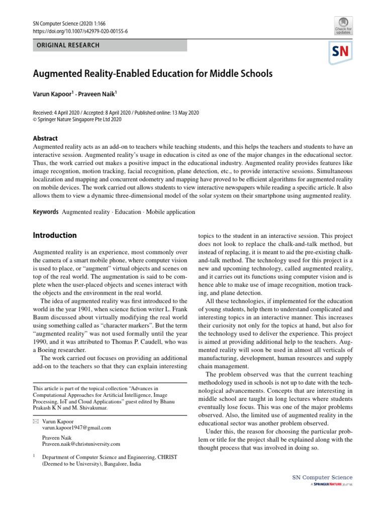 Augmented Reality Enabled Education For | PDF