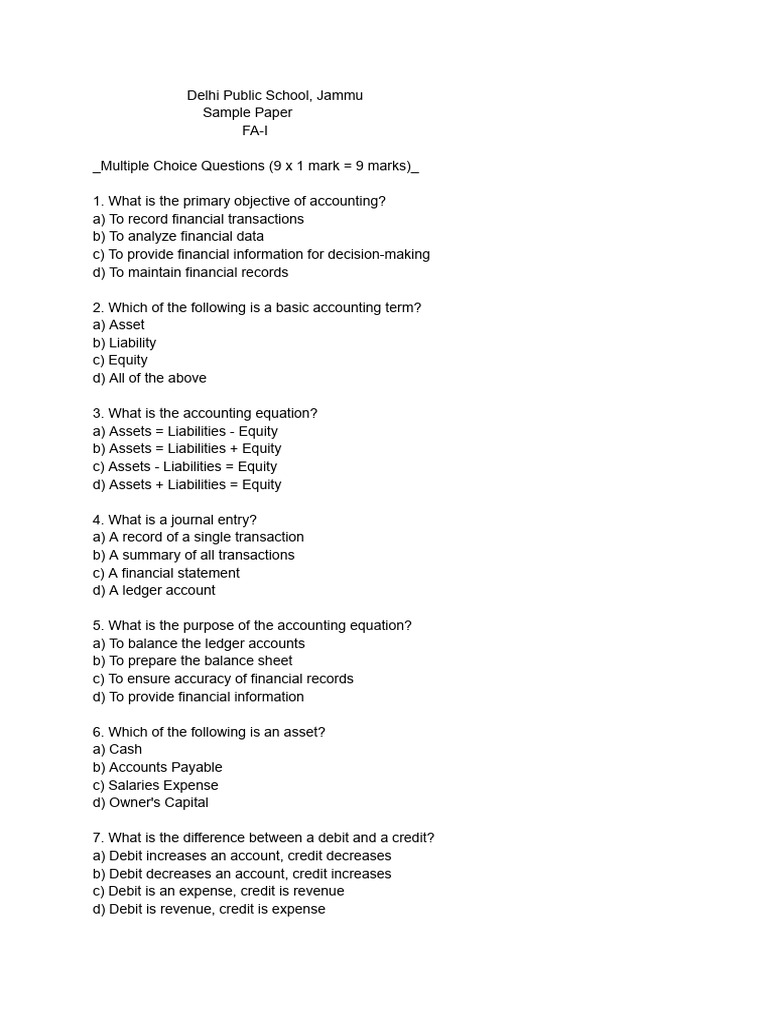 Accounting Sample Paper for Students | PDF | Business | Finance & Money ...