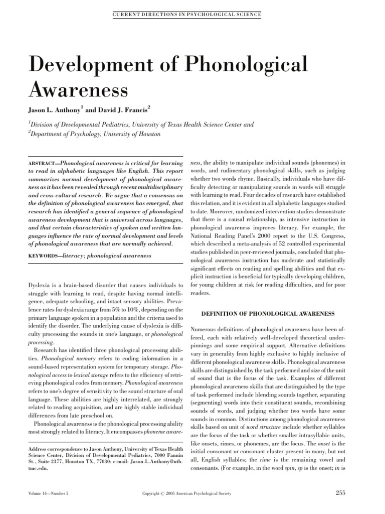Development of Phonological Awareness | PDF