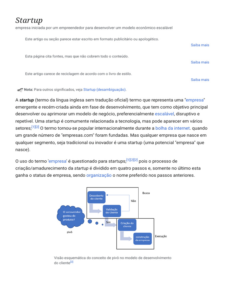 Startup - Wikipédia, A Enciclopédia Livre | PDF