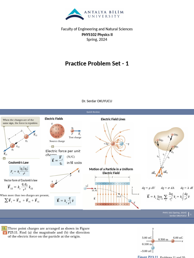 PHYS 102 Lecture Slides - Practice Problems 1 | PDF