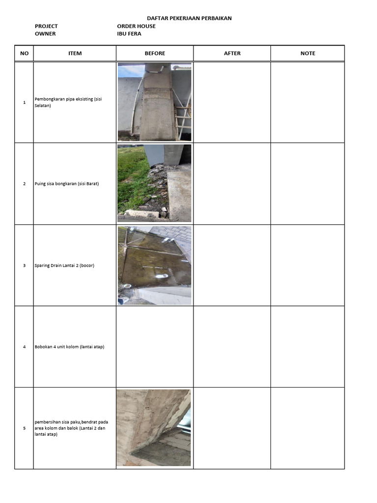 Defect List Fera House 120424 | PDF