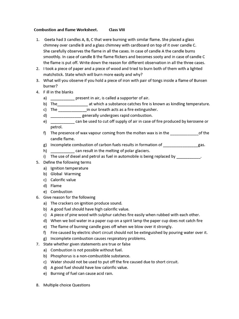 Class 8 Combustion and Flame | PDF