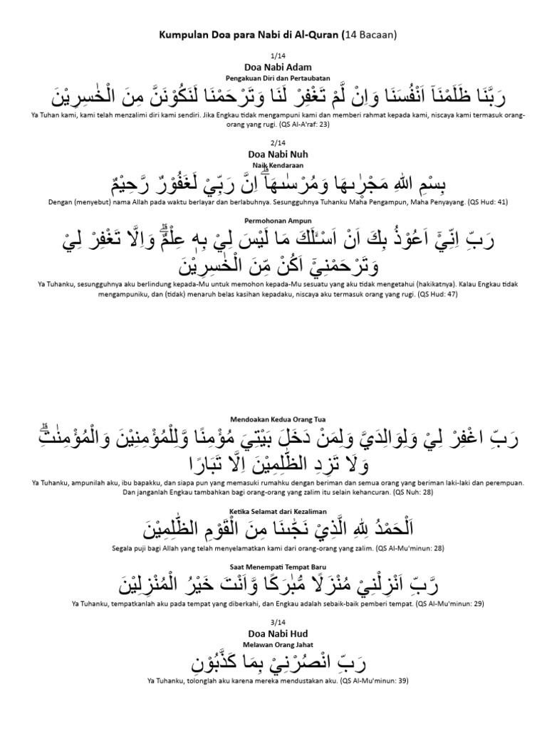 Kumpulan Doa para Nabi Di Al QURAN | PDF