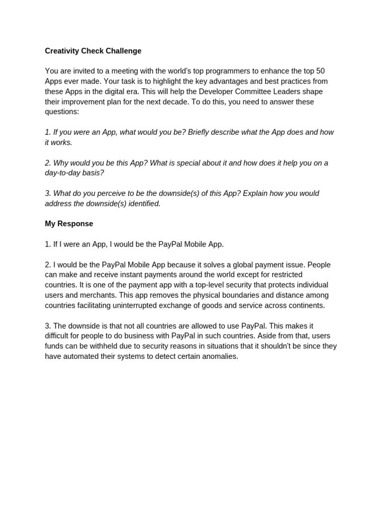 Creativity Check Challenge | PDF