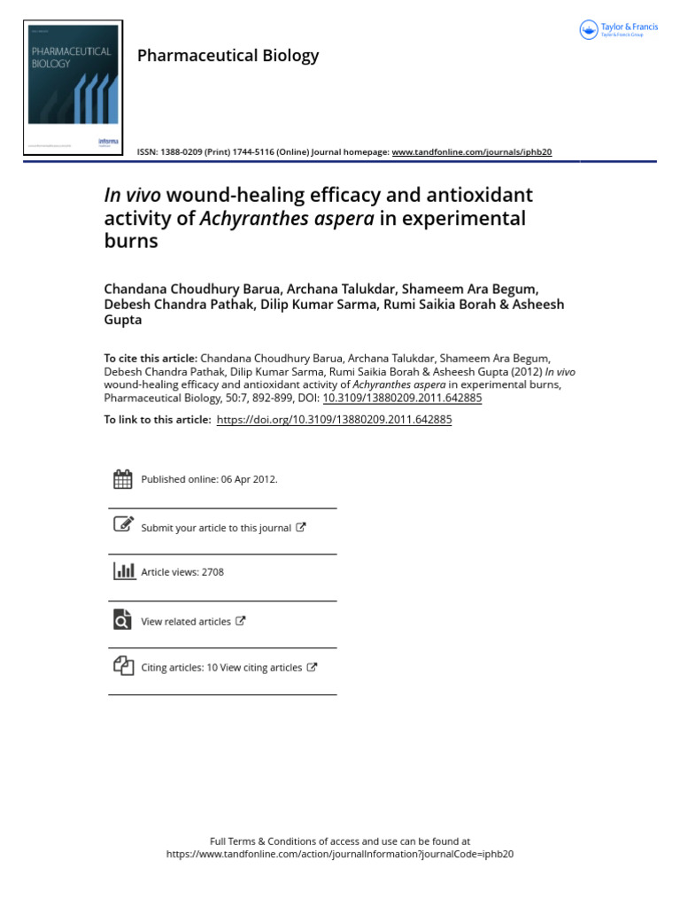 In Vivo Wound-Healing Efficacy and Antioxidant Activity of Achyranthes ...