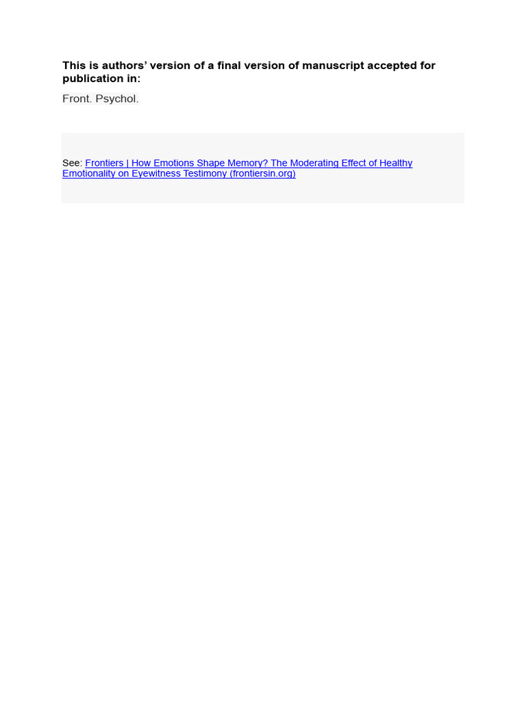 Emotions and Memory in Eyewitness Testimony | PDF | Recall (Memory ...
