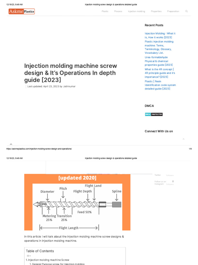 Injection Molding Screw Design & Operations Detailed Guide | PDF