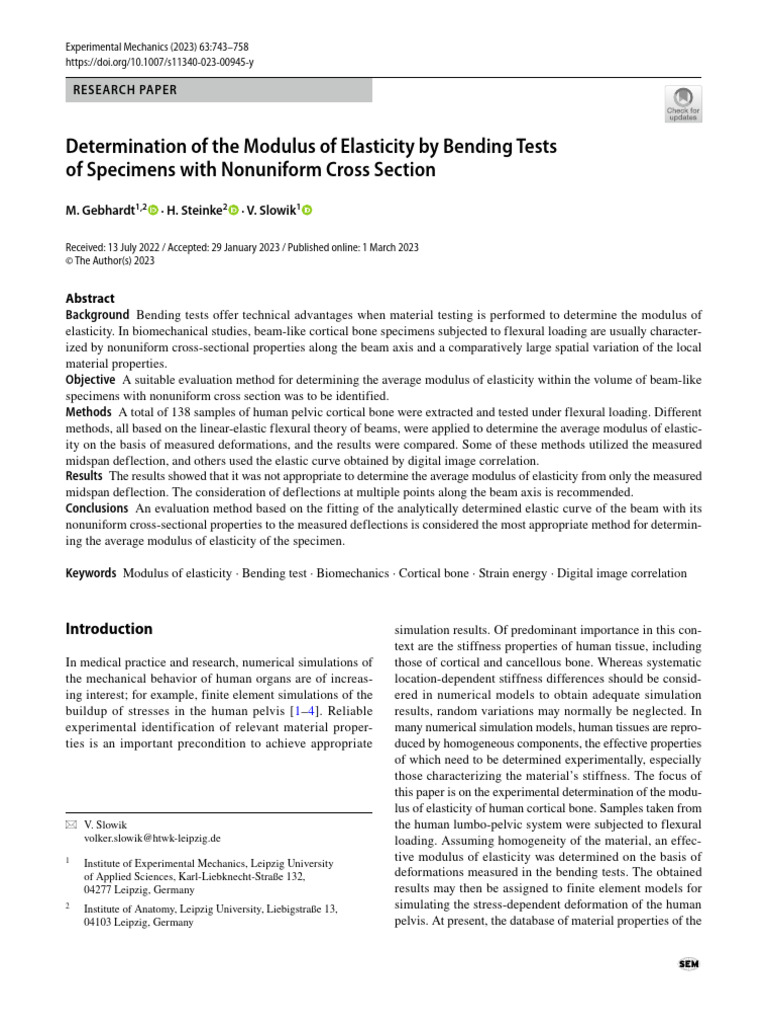 Determination of The Modulus of Elasticity by Bending Tests of ...