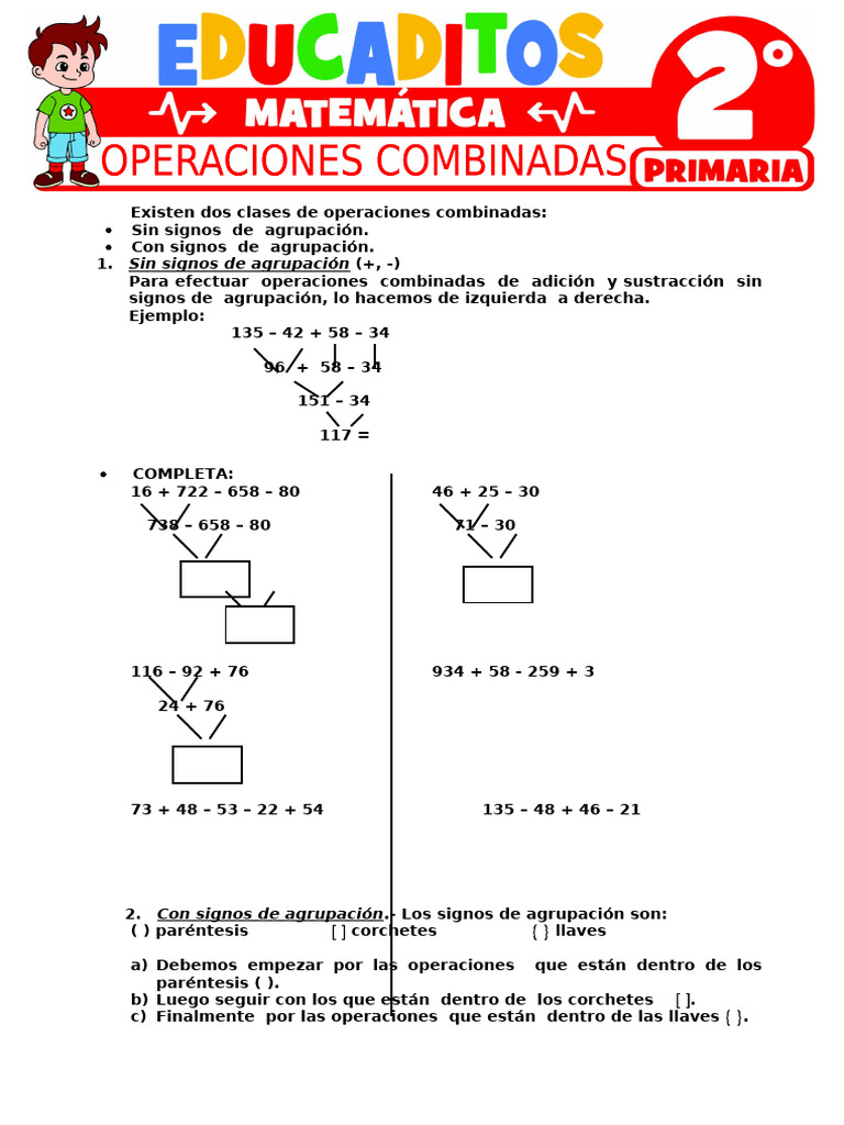 Operaciones Combinadas para Segundo Grado de Primaria | PDF
