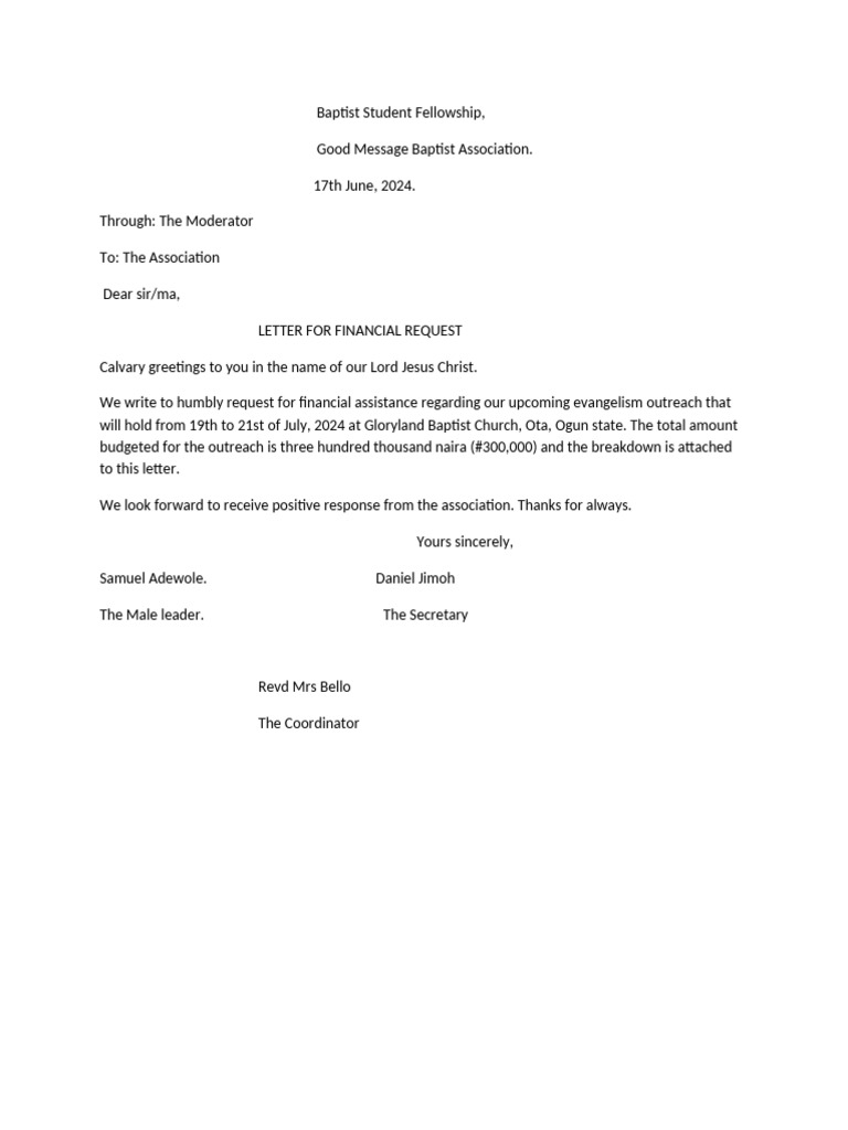 Request for Financial Support for Outreach | PDF
