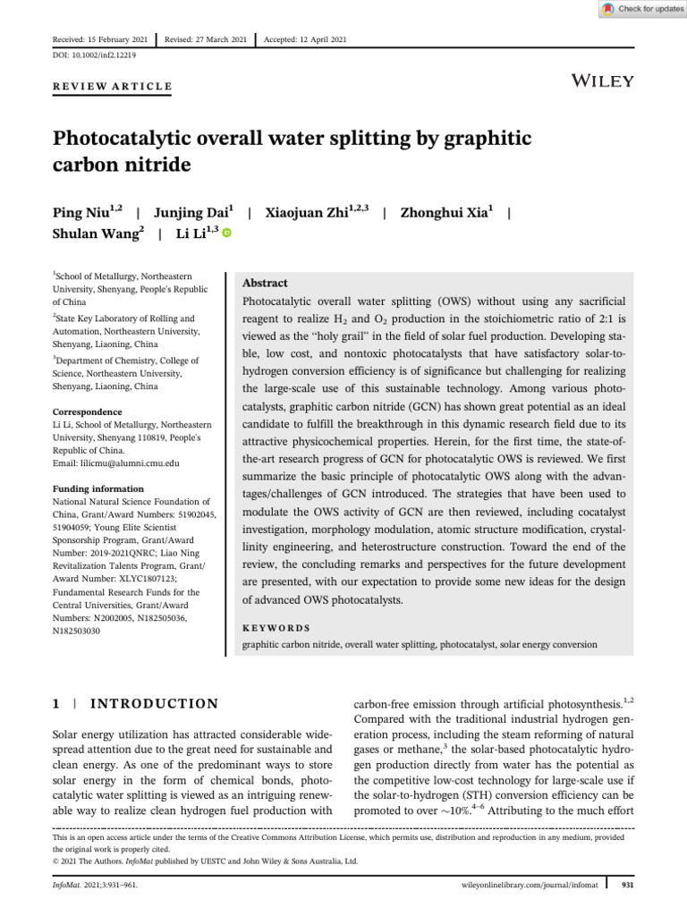InfoMat - 2021 - Niu - Photocatalytic Overall Water Splitting by ...
