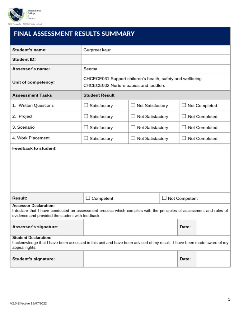 Care and Nurturing - Student Assessment V2.0 | PDF | Child Neglect ...