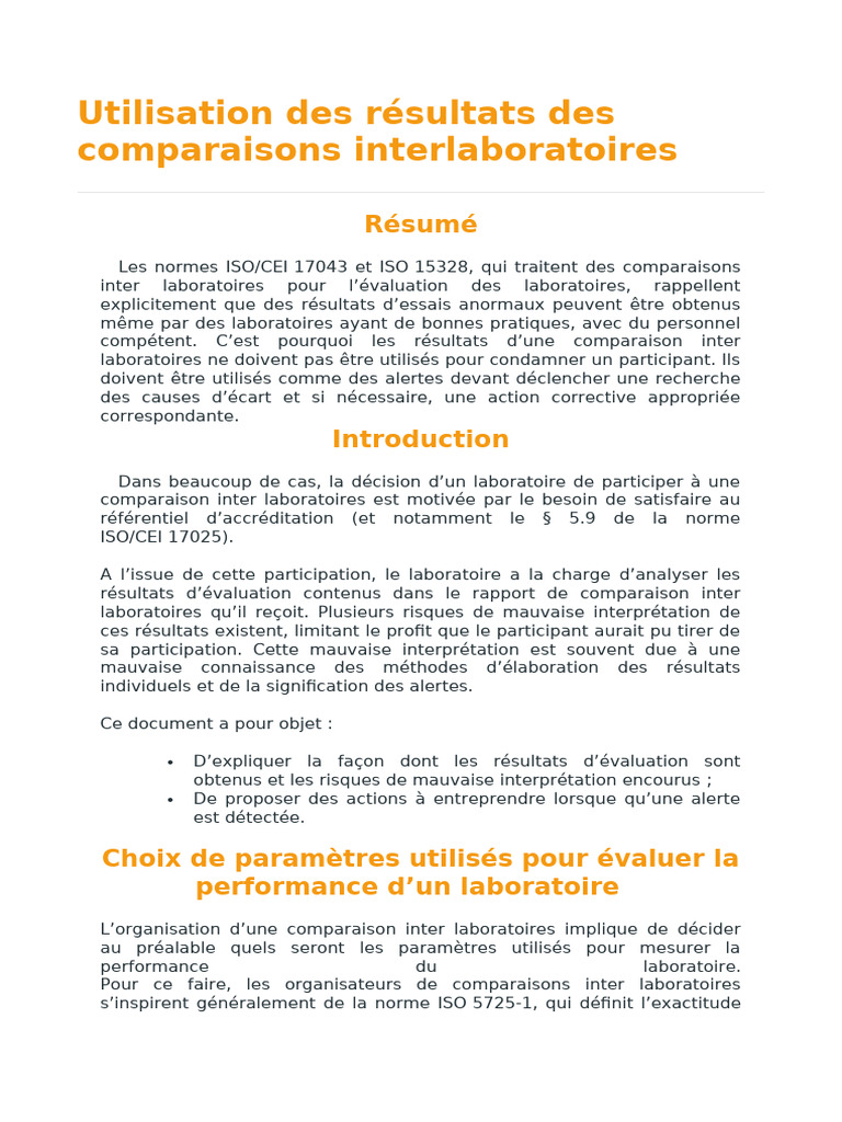 Utilisation Des Résultats Des Comparaisons Interlaboratoires | PDF