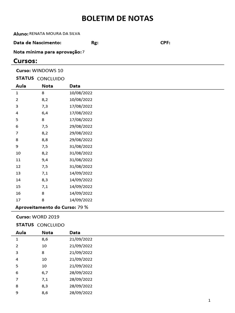 Boletim Notas | PDF