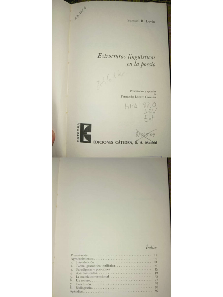 Samuel R Levin, Estructuras Lingüísticas en La Poesía | PDF