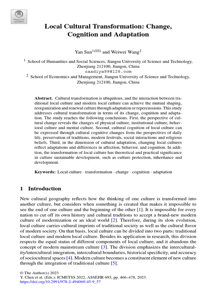 Local Cultural Transformation: Change, Cognition and Adaptation | PDF