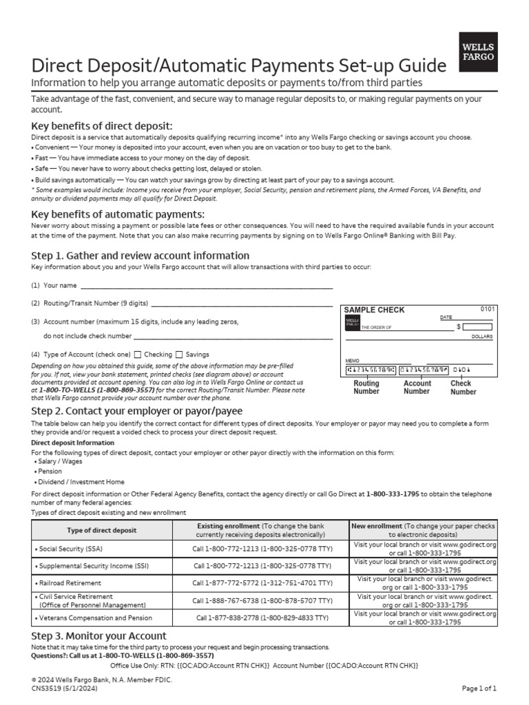 Set Up Direct Deposit CNS3519 | PDF