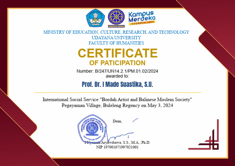 Sertifikat Pengabdian Pegayaman - Prof. Dr. I Made Suastika, S.U. | PDF