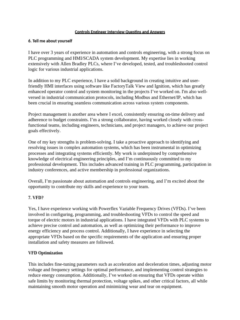 Controls engineer interview questins and answers pdf