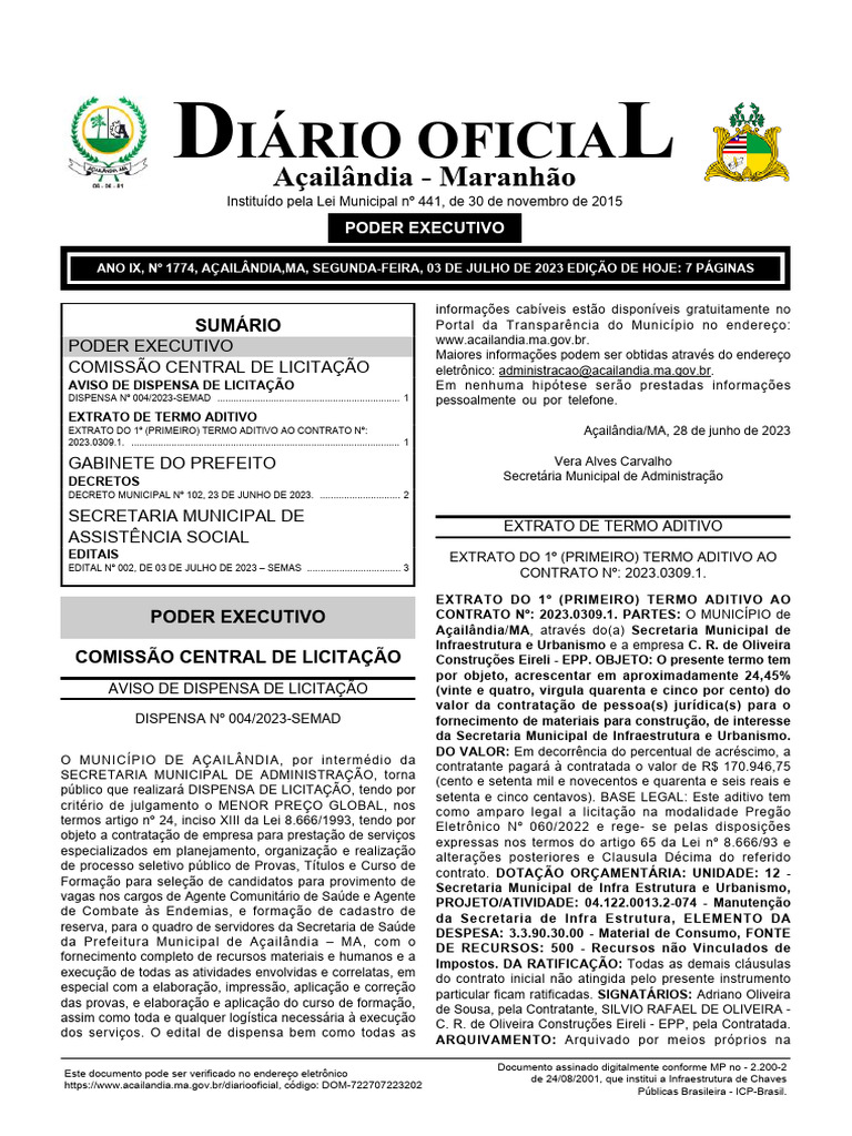 DiÃ¡rio Oficial EdiÃ Ã o 1774 | PDF
