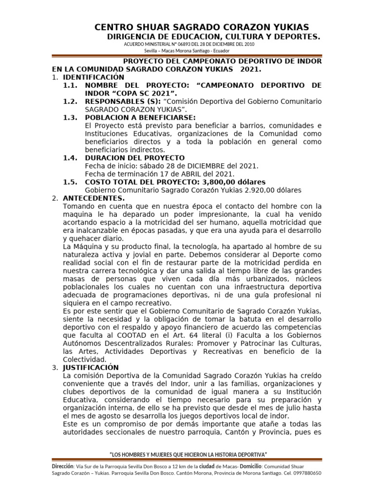 PROYECTO CAMPEONATO INDOR 17 Abril 2021 | PDF