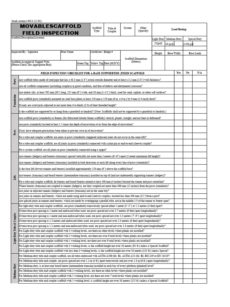 Saudi Aramco Field Checklist | PDF