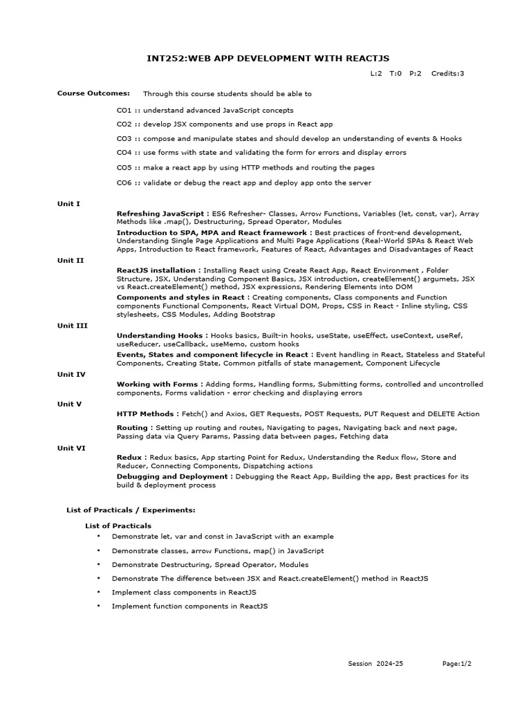 Int252 - Web App Development With Reactjs | PDF